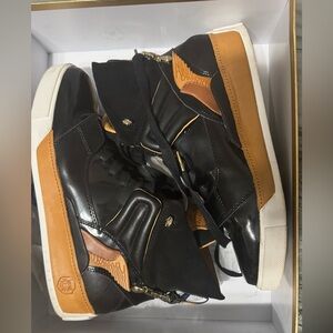 Stylish Black and Tan High-Top Sneakers